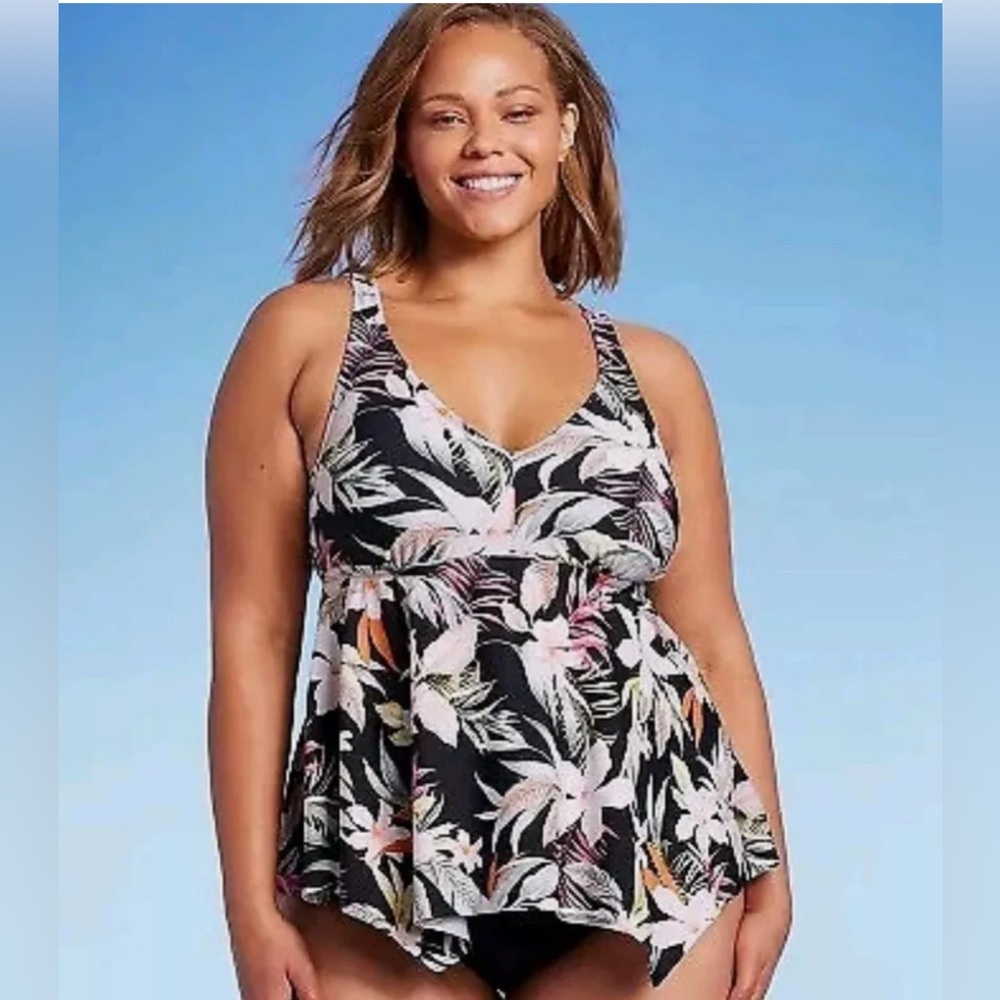 KONA SOL BANDEAU FLORAL PRINT TANKINI SWIM TOP SIZE 1X
